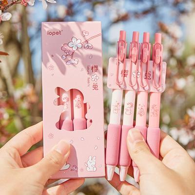 4pcs Sakura Rabbit Gel Pens Set Soft Holding 0.5mm Ballpoint Black Color Ink for Writing Office School