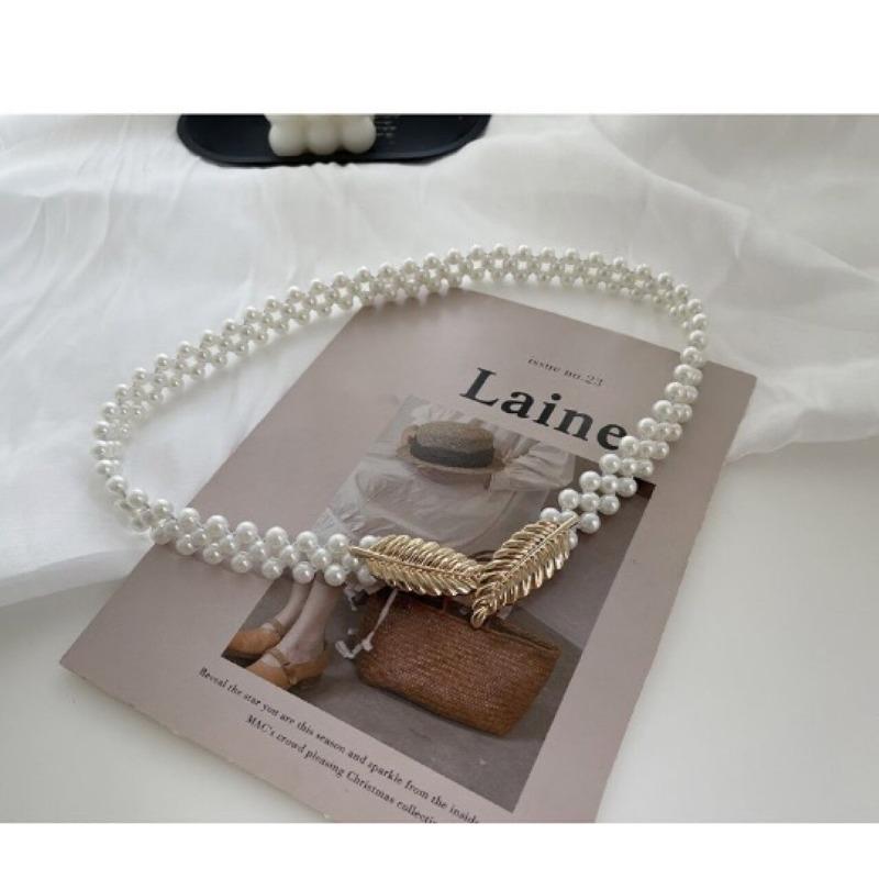 Mei Women's Pearl Waist Chain - Perfect for Dresses, Summer Casual Style, Rhinestone Embellished, Elastic Waistband