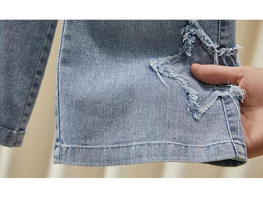 2025 Spring/Autumn Toddler Girls' Wide-Leg Loose Jeans with Frayed Hem, Korean Style