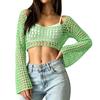 Women's Sunscreen Hollow Long Sleeve Backless Bikini Beach Dress Knit Sweater Cover-Up