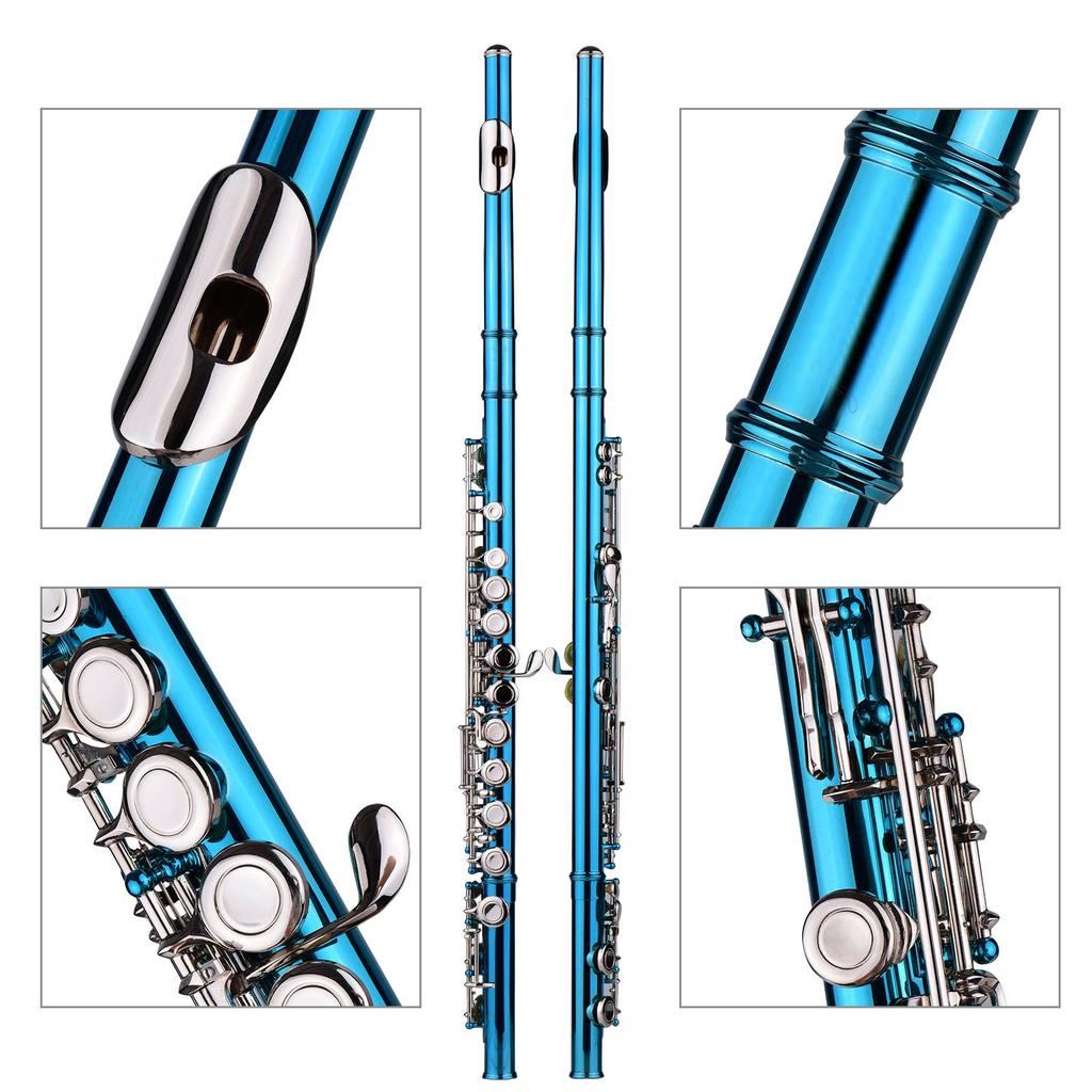 Closed Hole C Flute 16 Keys Cupronickel Nickel plated Wind Instrument with Carry Case Flute Stand Gloves Cleaning Cloth
