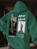 Urban New York Landscape Men Hip Hop Sports Hoodie City Building Collage Slogan Letter Back Print Loose Oversized Street Sweatshirt