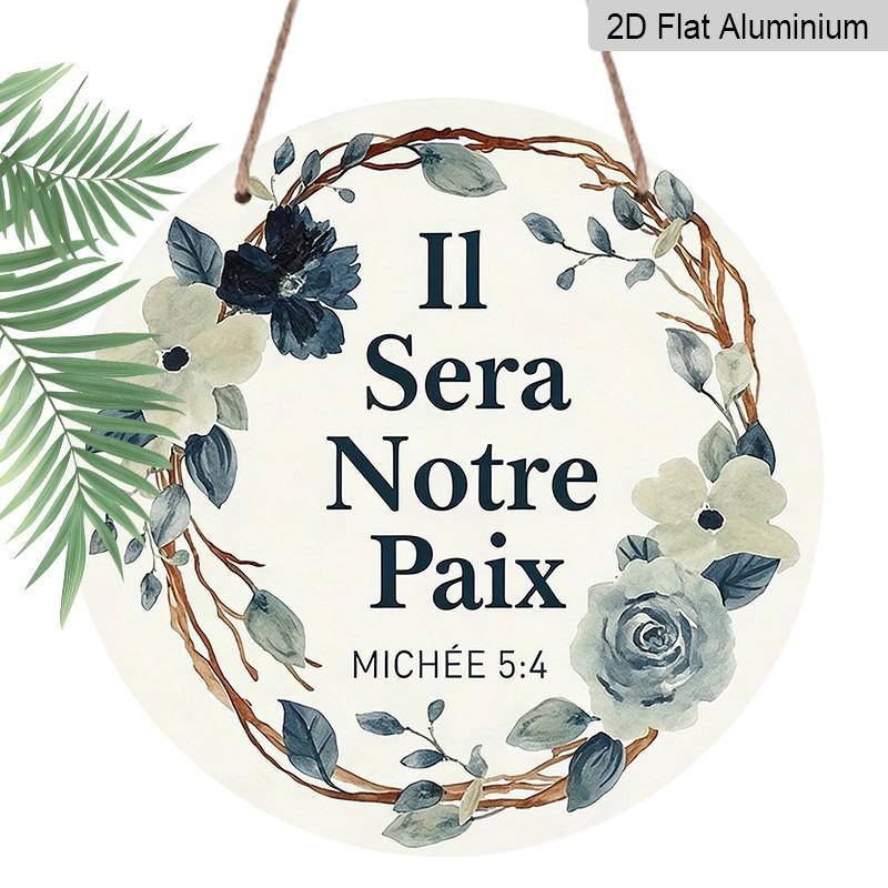 

2D Flat Vintage Aluminum Wall Hangings in Various Sizes. French Bible Verses Convey Peace and Blessings. Floral Religious Wall Hangings Are Ideal for 20*20cm
