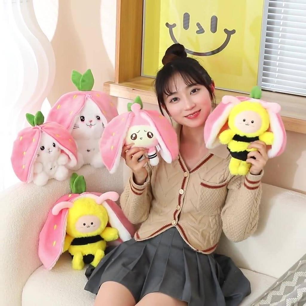 Strawberry Bee Bunny Transform Plush Toy Hide And Seek Stuffed Doll Gift 2030cm