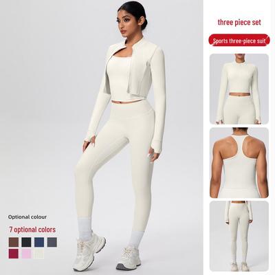 Women's Fitness Yoga Set: Shockproof Ribbed Tank, Zipper Jacket, High-Waisted Skin-Friendly Pants