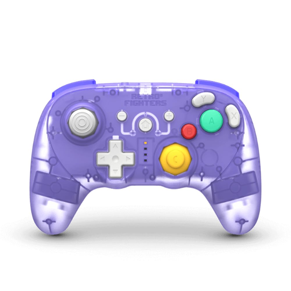 

RETRO FIGHTERS Беспроводной контроллер BattlerGC Pro Совместим с Nintendo и ПК Двойные беспроводные стики с эффектом Холла Переключатели Прозрачный GameCube®, Switch®,