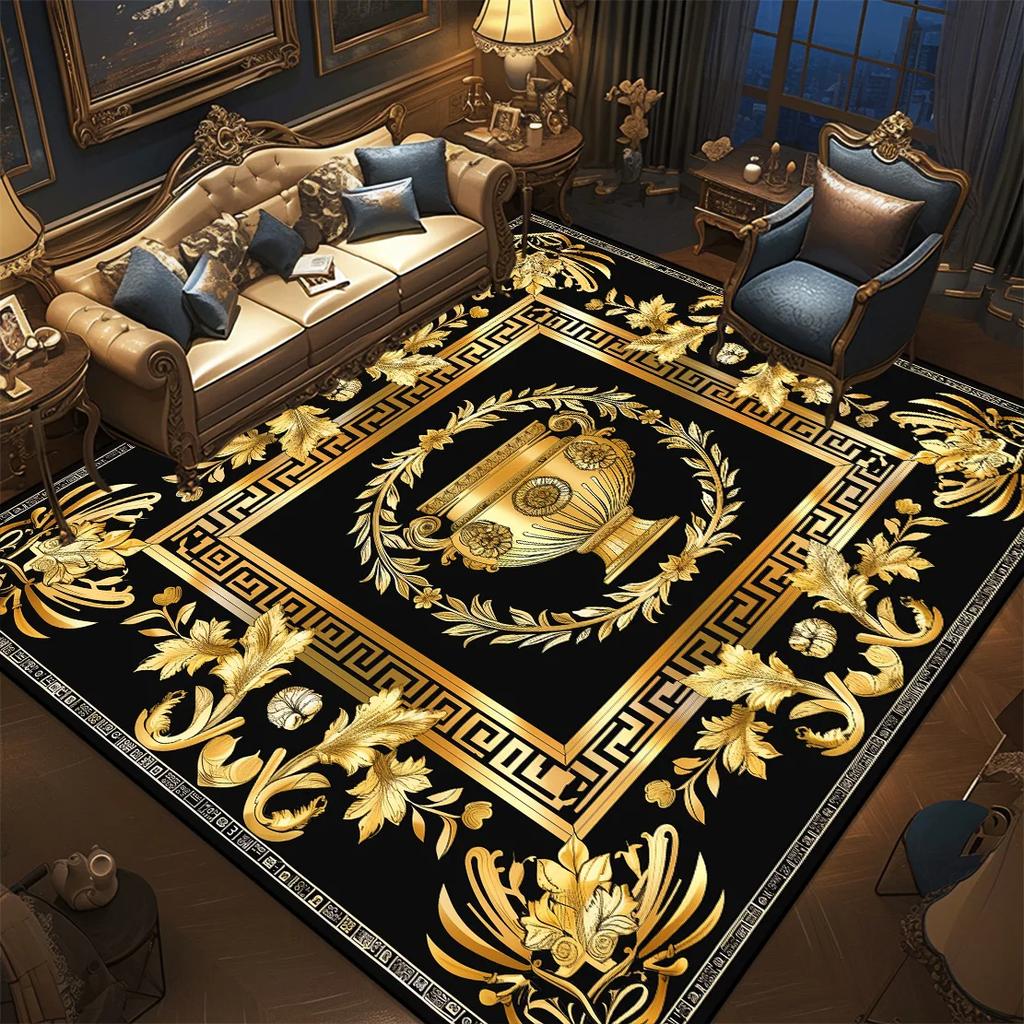 Luxury Style Golden Carpet for Living Room Washable Room Decor Lounge Rug Large Area Lobby Floor Mats Non-slip Entrance Door Mat