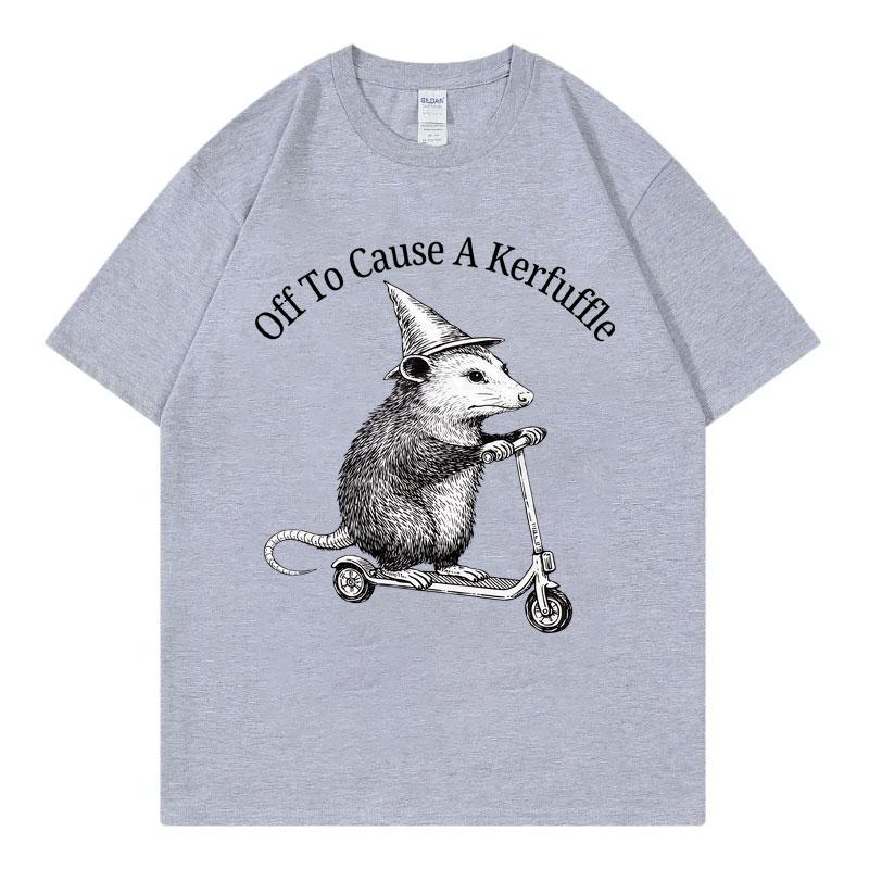 Off To Cause A Kerfuffle Opossum Scooter Funny Tshirt High Street Fashion Trend T Shirt Unisex Unisex Casual Loose Summer Tshirts