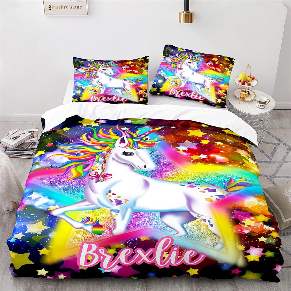 Unicorn Rainbow Duvet Cover Set King Twin Full Size Kids Boy Girl Bedding Set Colourful Cartoon Child Polyester Comforter Cover