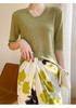 Women's Wool Knit Top, Loose Fit, 3/4 Sleeve, Crew Neck, Base Layer - Spring/Autumn 2023.