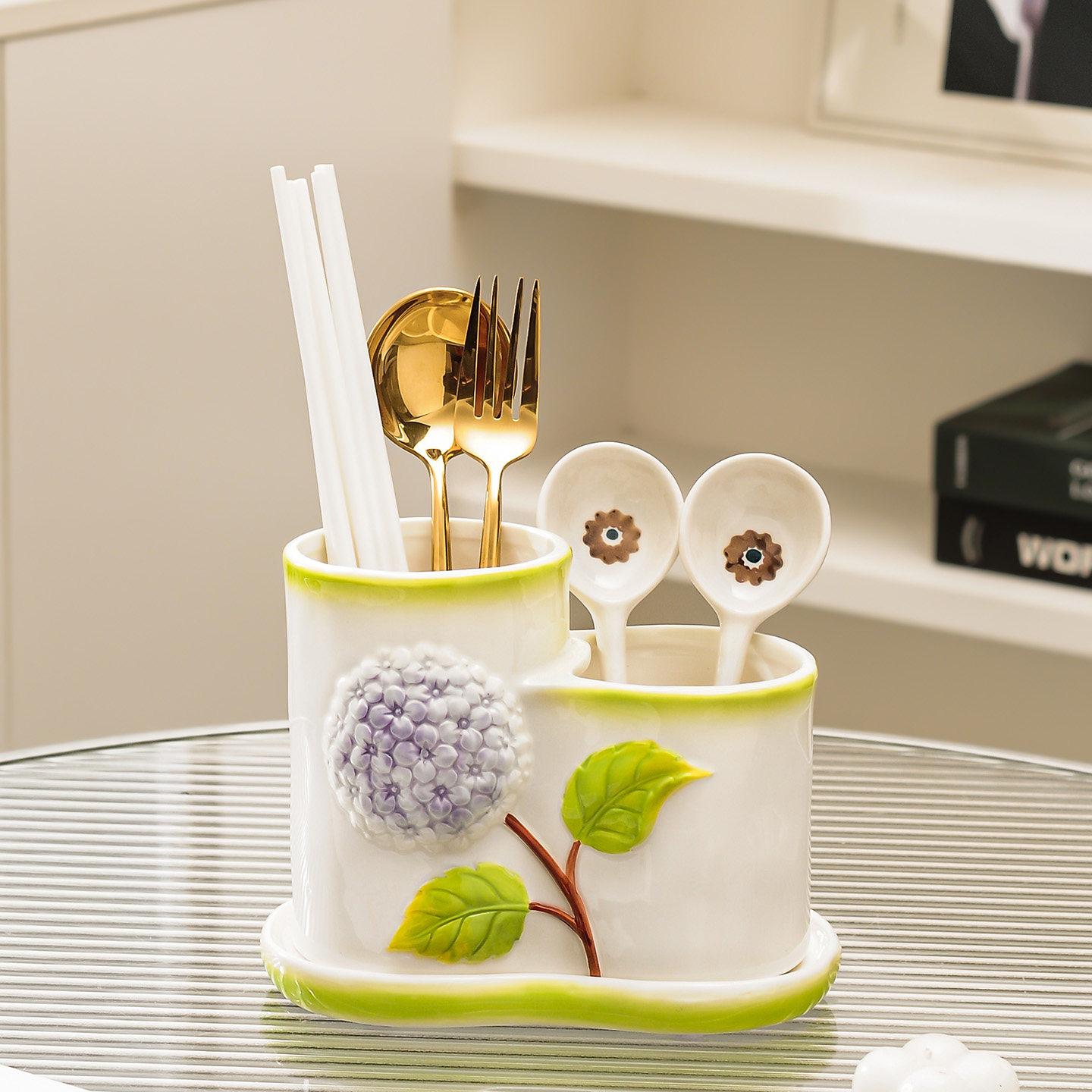 

Ceramic Storage Rack Chopstick Holder Hydrangea-style Dish Storage Box Kitchen Utensils Kitchen Organization Accessories