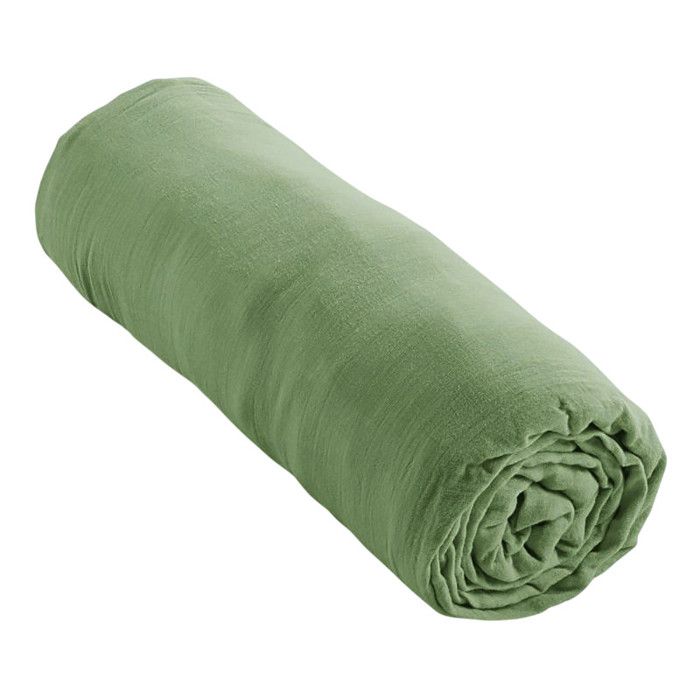 Drap housse "Noah" toutes dimensions "Gaze de Coton" - Noah Olive - 160 x 200 cm bonnet de 30 cm