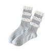 Girls Kawaii Ballet Socks Cream Color Bubble Ruffle Cuff Lace Trim Korean Sweet Style Stacked Sock Spring Fall Soft Cotton Sock