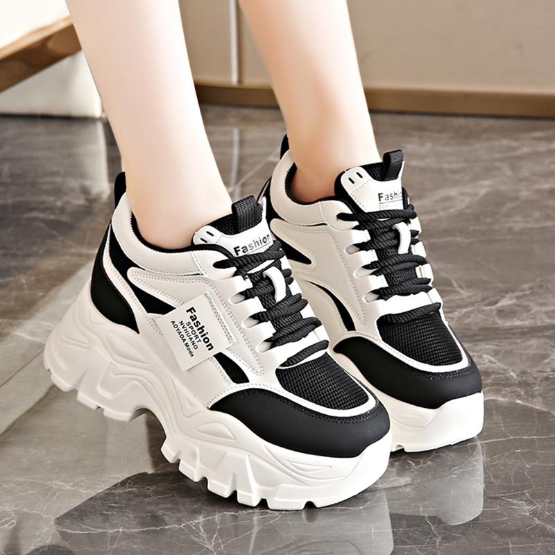 Fashion Fashion Lace Up Chunky Sneakers for Women Comfort Breathable Platform Sports Shoes Woman Pu Leather Thick Bottom Running Shoes