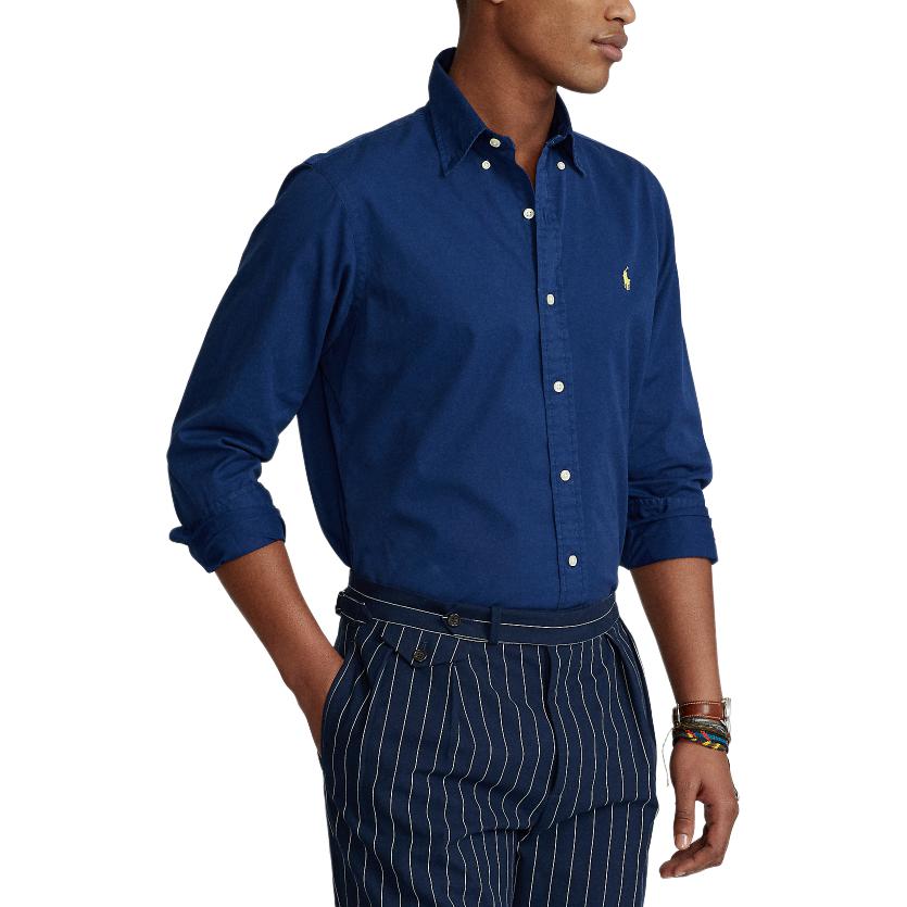 Polo Ralph Lauren Solid Color Logo Embroidered Loose Fit Single Breasted Long Sleeve Shirt Men Shirts Blue MNPOWOV16821505-410