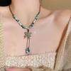 Emerald Green Butterfly Pendant Necklace - Ethnic Ancient Style, Colorful Beaded Clavicle Chain