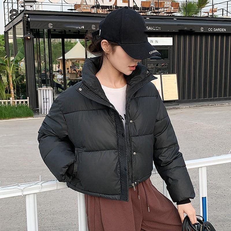

Women Winter Cropped Jackets Stand Collar Warm Cold Zipper Puffer Short Top XS чорний