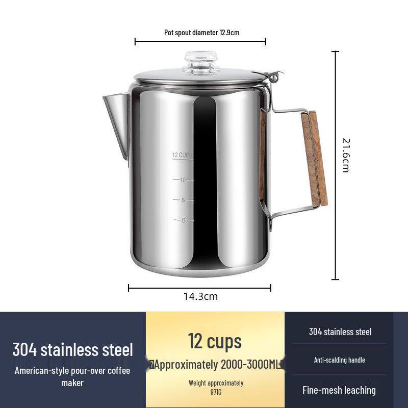 9-Cup American Style Stainless Steel Coffee Maker for Indoor/Outdoor Use - Convenient Camping Water Boiler