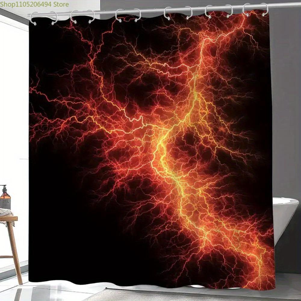 A Vibrant Lightning Shower Curtain with a Passionate Flame Theme, Perfect for Halloween, Includes 12 Hooks, Measuring 180*180C