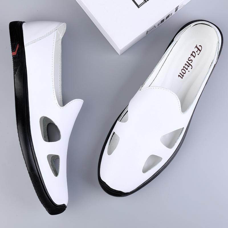 

Летние новые дышащие мужские мокасины мокасины без застежек для вождения на открытом воздухе мужские классические сандалии из натуральной кожи мужские повседневные туфли 45 белый