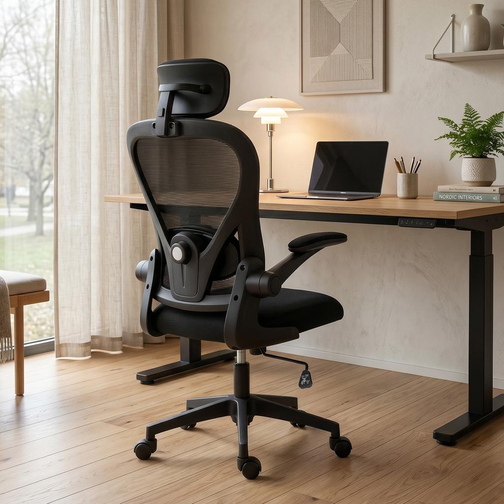 Office Chair, Ergonomic, Mesh, Adjustable Headrest and Lumbar Support, Black