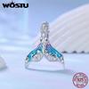 WOSTU 925 Sterling Silver Ocean Series Blue Turtle Charms Shell Pendant Crab Seaweed Beads for Women Fit DIY Bracelet Necklace