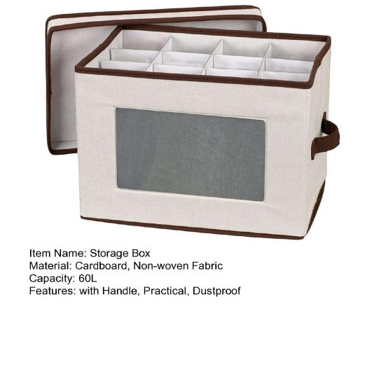Wine Glass Storage Box with Reinforced Handle Fully Removable Lid Foldable Large Capacity