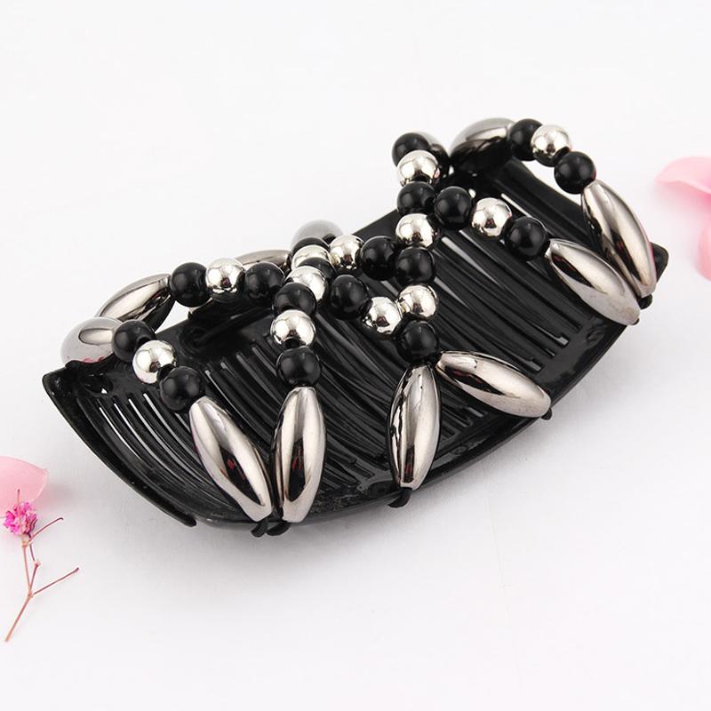 Women DIY Hair Accessories Pearl Beaded Elastic Hair Claw Hairpin Magic Comb Up-Do Hairstyle Bun Maker Tool Ponytail Hairdo Wolf