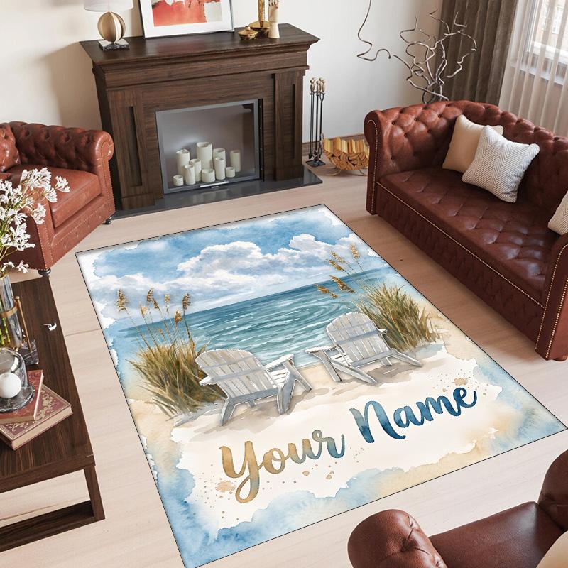 Mermaid Theme Crystal Velvet Floor Rug Personalized Custom Name Text Warm Carpet Home Decoration