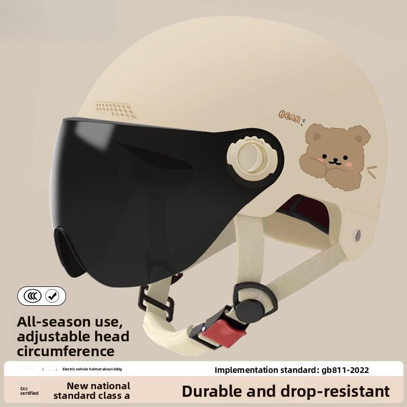 Electric Car Helmet Women s High-value Cute Bear Four Seasons Universal Electric Car Safety Helmet