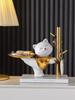 Lucky Cat Statue Room Decor Cosmetic Storage Tray Nordic Home Decor Living Room Table Decoration Snacks Storage Tray Decoration