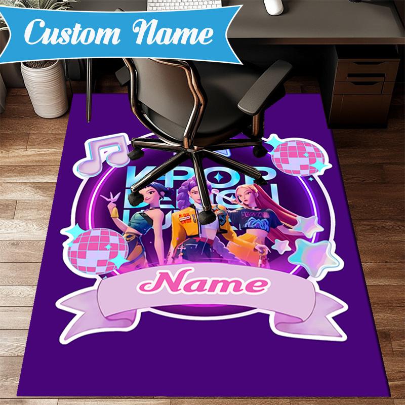 Custom Name Music Stars KPop Demon Rug for Living Room, Game Rooms, Office, Bedroom, Floor Mat Playful Design, fan gifts Christmas decor