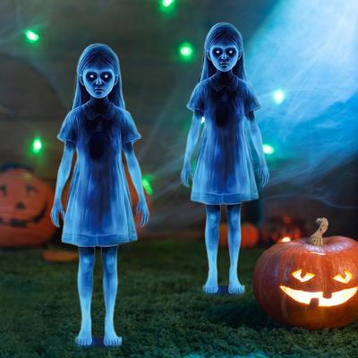 Zahradní zápich Dívka duchů Strašidelný kovový modrý zápich duchů Halloweenská dekorace Rekvizita pro strašidelný dům na dvůr terasu trávník