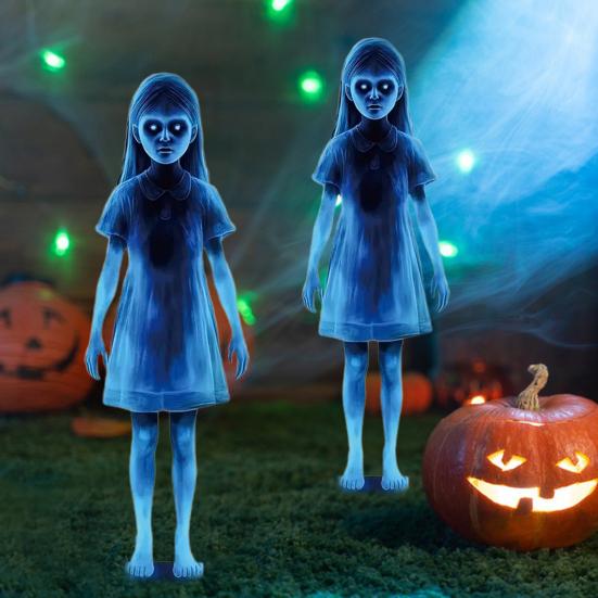 Ghost Girl Garden Stake Creepy Metal Blue Ghost Stake Halloween Decoration Haunted House Prop for Yard Patio Lawn
