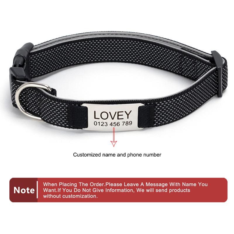 Personalized Dog Collar with Removable Engraved Tag Nylon Reflective Strap Solid Metal D-Ring Color Adjustable Buckle Pet collar