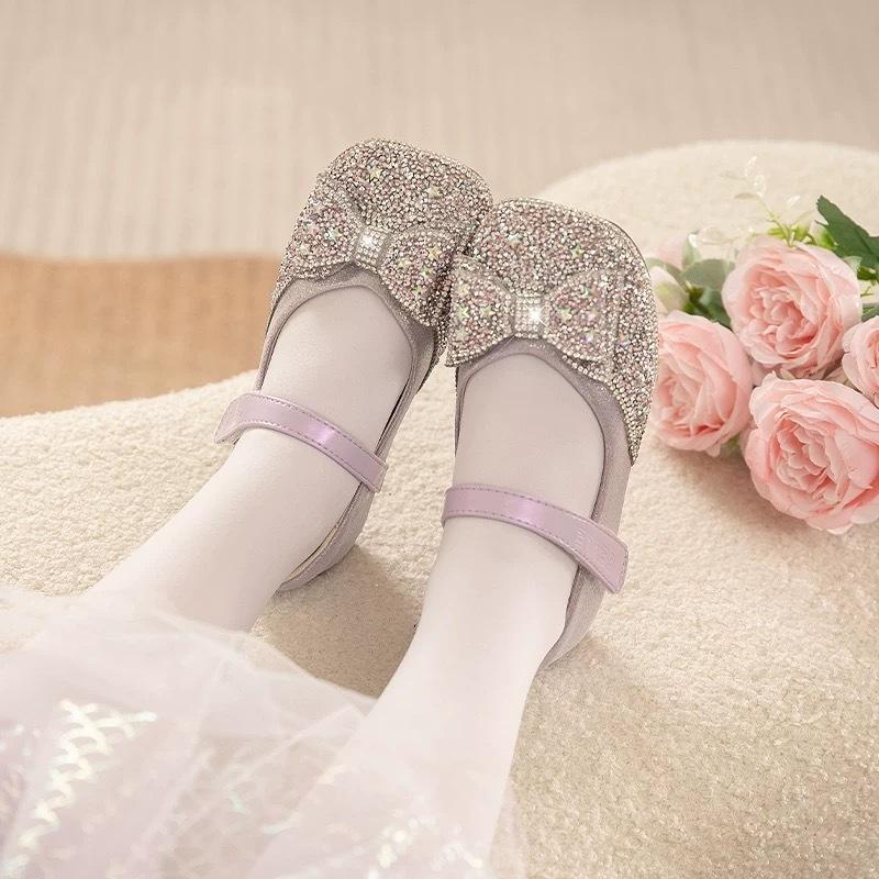 Classmate girl baby leather shoes 2025 spring and autumn new little girl princess crystal shoes flat bottom children's rhinestone single shoes