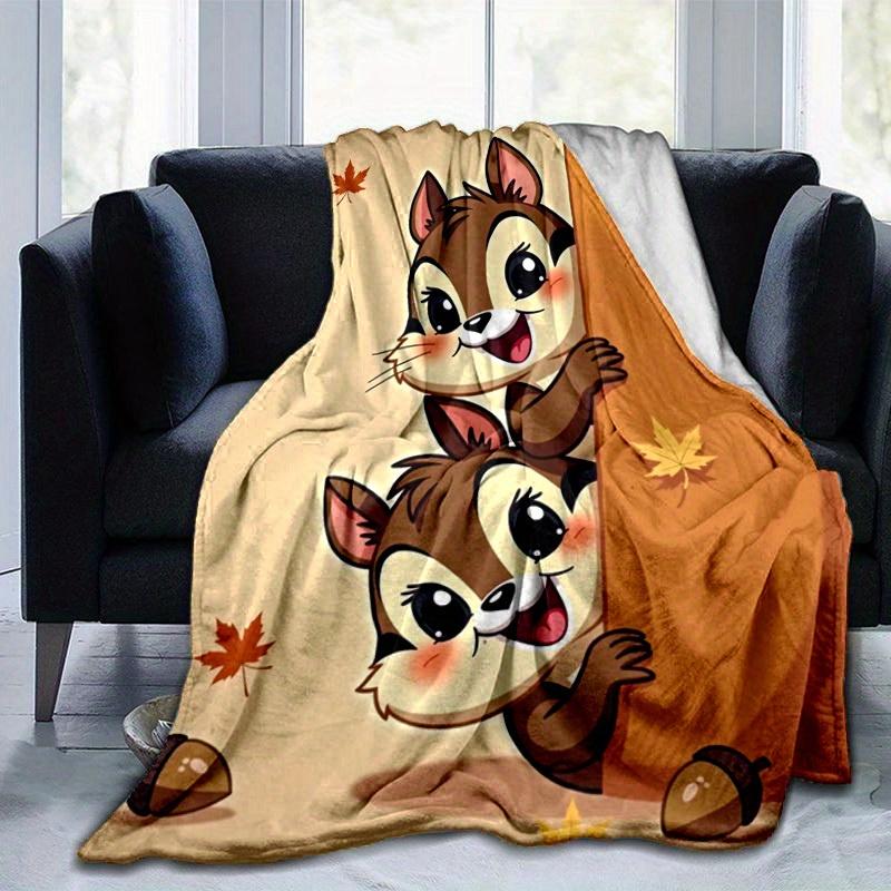 1pc Seasonal Home Decorative Blanket, Universal Throw for All Seasons, Cute Squirrel Design, for Decorating Your Own Sofa and Living Room, S