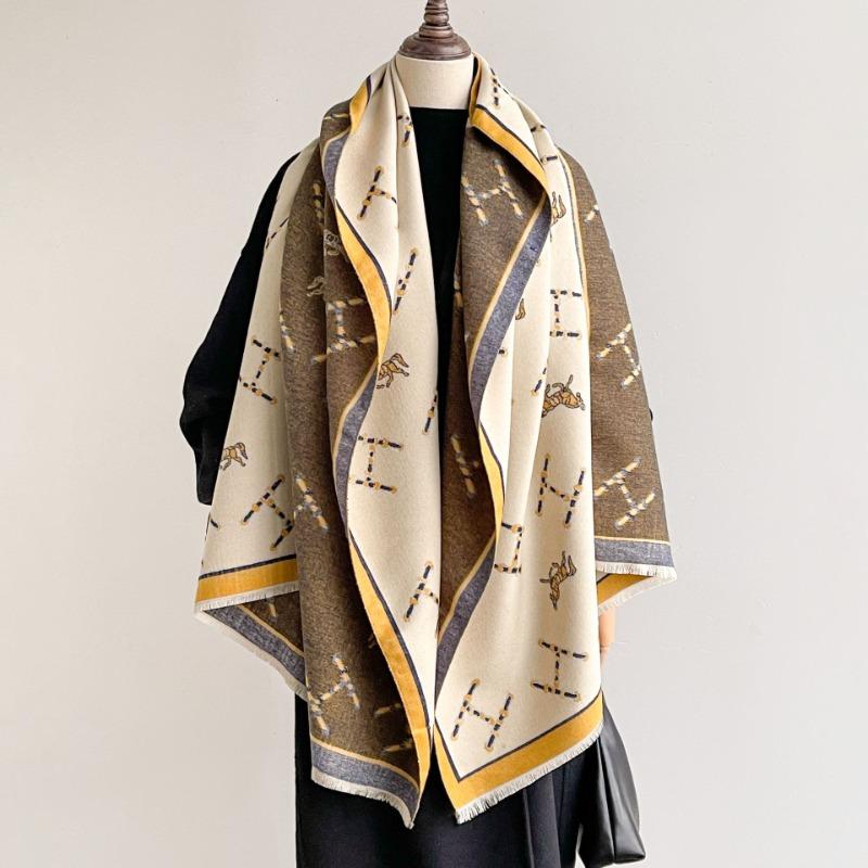 Autumn and winter warm orange horse imitation cashmere long scarf with large shawl women's scarf air-conditioned room versatile cape