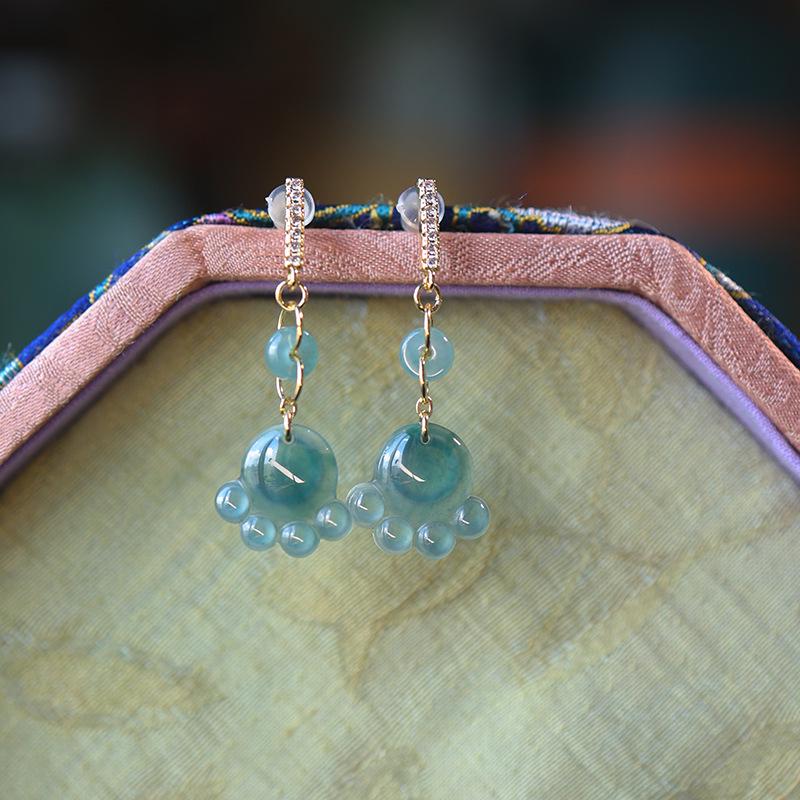 Blue Water Cat Paw Jade Earrings, A-Grade, 925 Sterling Silver, Gold-Plated, Light Luxury Fashion