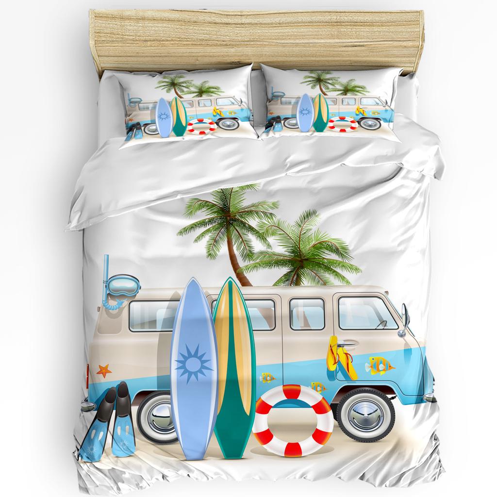 Vacation Car Surfboard Bedding Set 3pcs Boys Girls Duvet Cover Pillowcase Kids Adult Quilt Cover Double Bed Set Home Textile