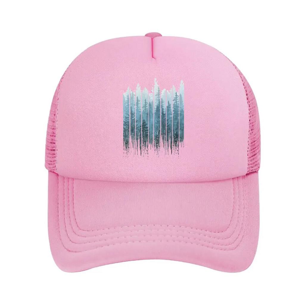 Misty Blue Forest Design Mesh Baseball Cap Casual Hat Outdoor For Womens Unisex FeUnisex