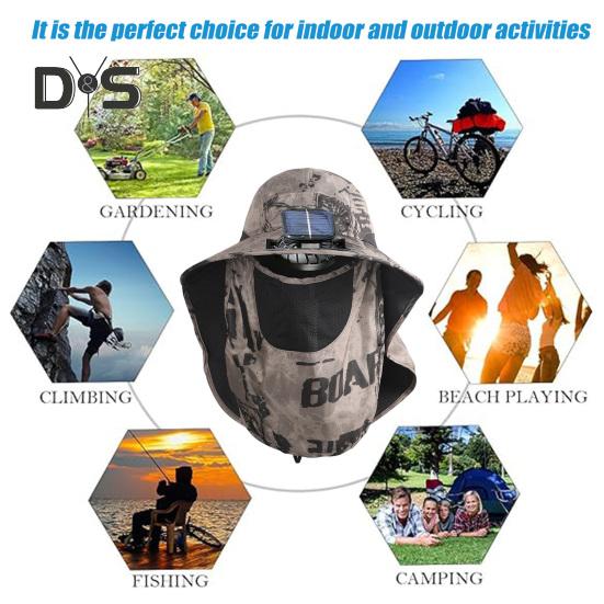 Men's Sun Hat Outdoor Hiking Sun Protection Cap with Solar And USB Powered Fan Wide Brim Fishing Hat with Neck Flap for Men Women