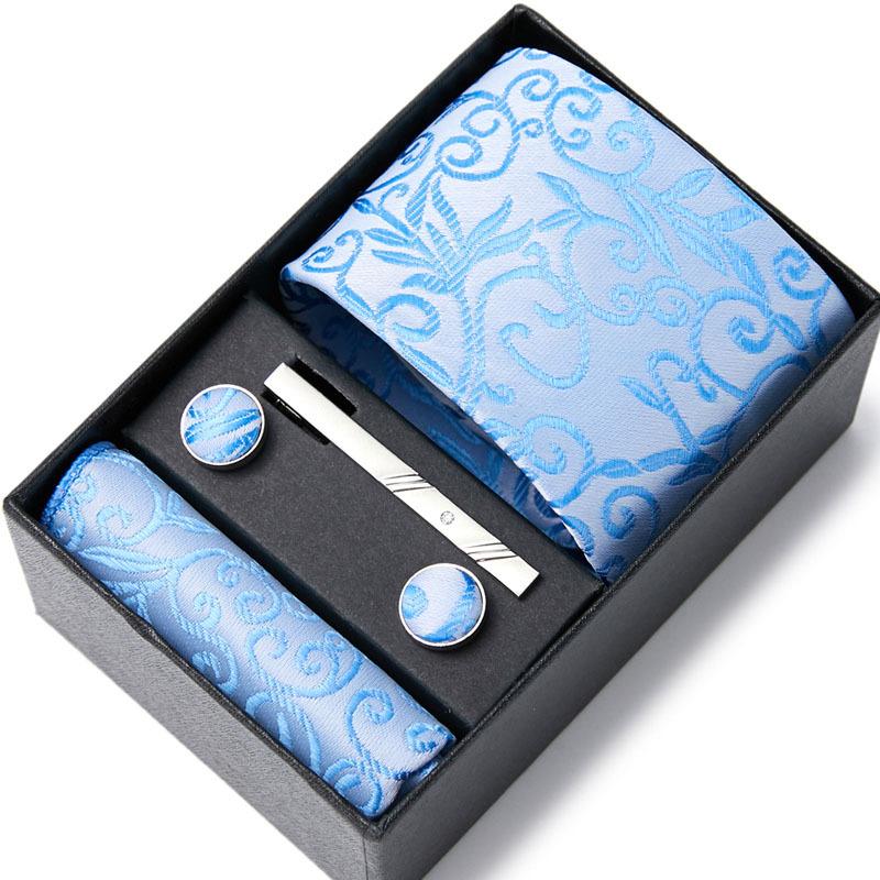 Tie Men'S Business Professional Dress Suit Blue Striped Gift Box Polyester Silk 7.5Cm Business Gift