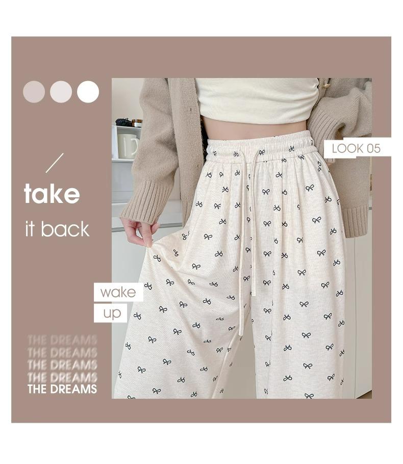2024 Women's High-Waist Wide Leg Pants: Bow Detail, Soft Glutinous Fabric, Slimming, Casual, Petite Fit for Spring & Autumn