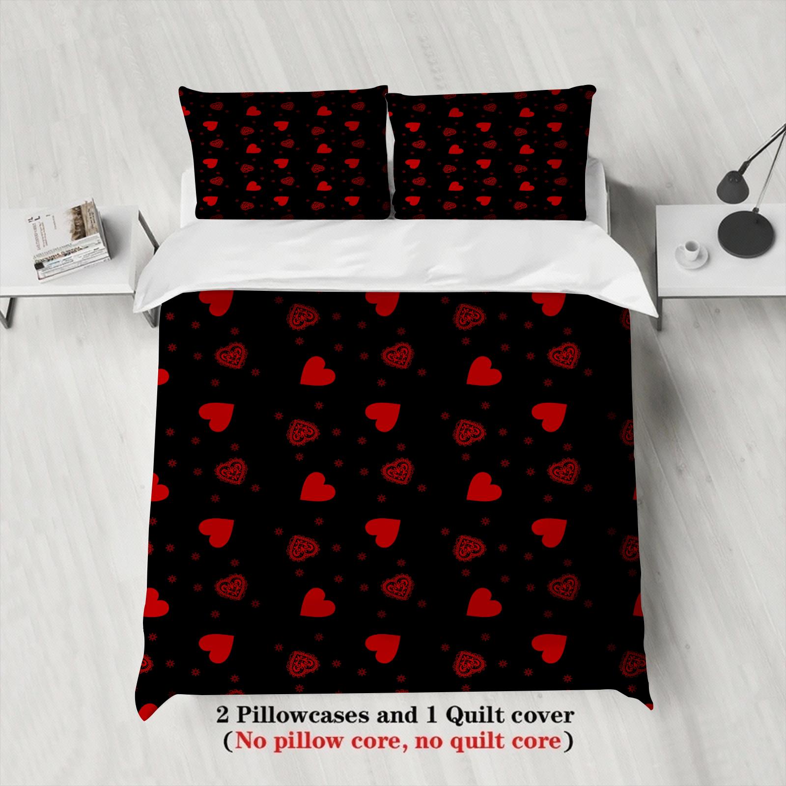

Red Heart Bedding Set Black Romantic Lace Duvet Cover Set With Pillowcases For Couples Wedding Bedroom Twin Queen King Size 135x200cm