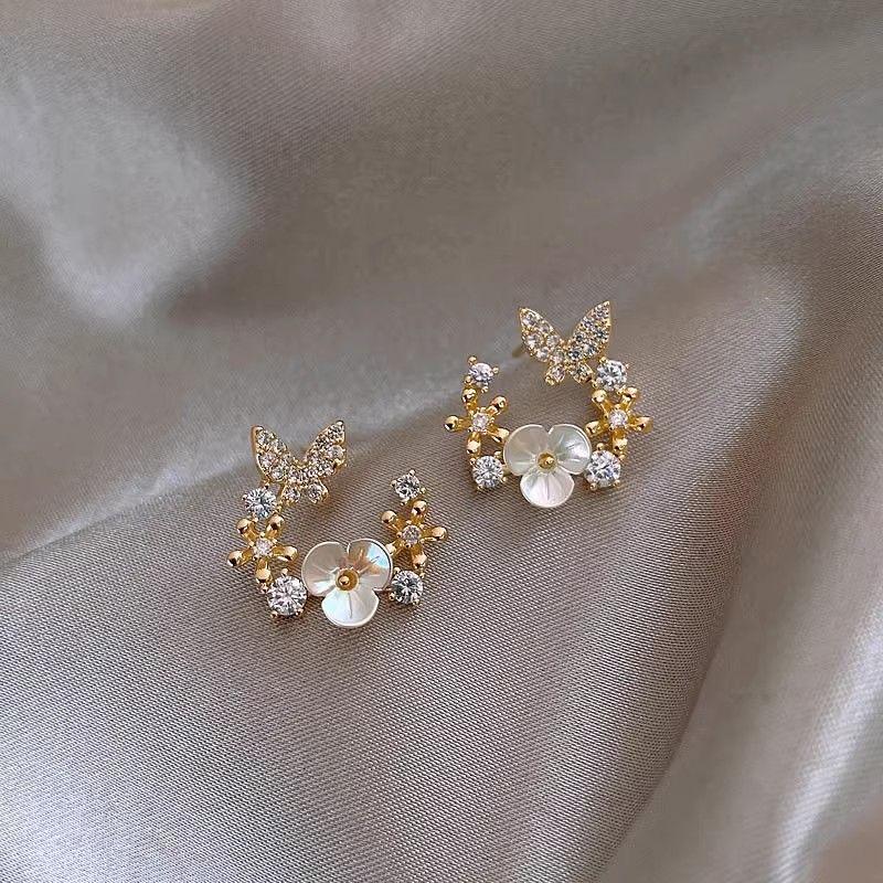 

Women s Sterling Silver Needle Petals Gentle Fairy Butterfly Earrings Flower butterfly earrings