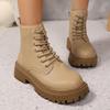 Fashion Fashion Gold PU Leather Platform Ankle Boots Women Thick Sole Lace Up Combat Booties Woman Autumn Winter Chunky Heel Short Boots