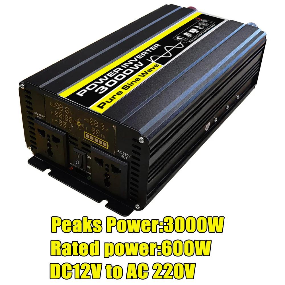 Peak 3000W Pure Sine Wave Inverter 12V 220V Power Converter Adaptor 12V ~ 220V 3000W Home Solar Inverter Power For Truck Outdoor