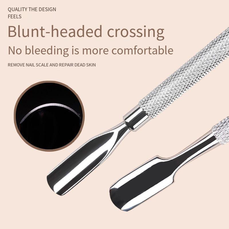 1PC Double-head Dual-purpose Stainless Steel Manicure Peeling Push Hand Repair and Nail Removal Phototherapy Care Large and Small Steel Nail Push Tool