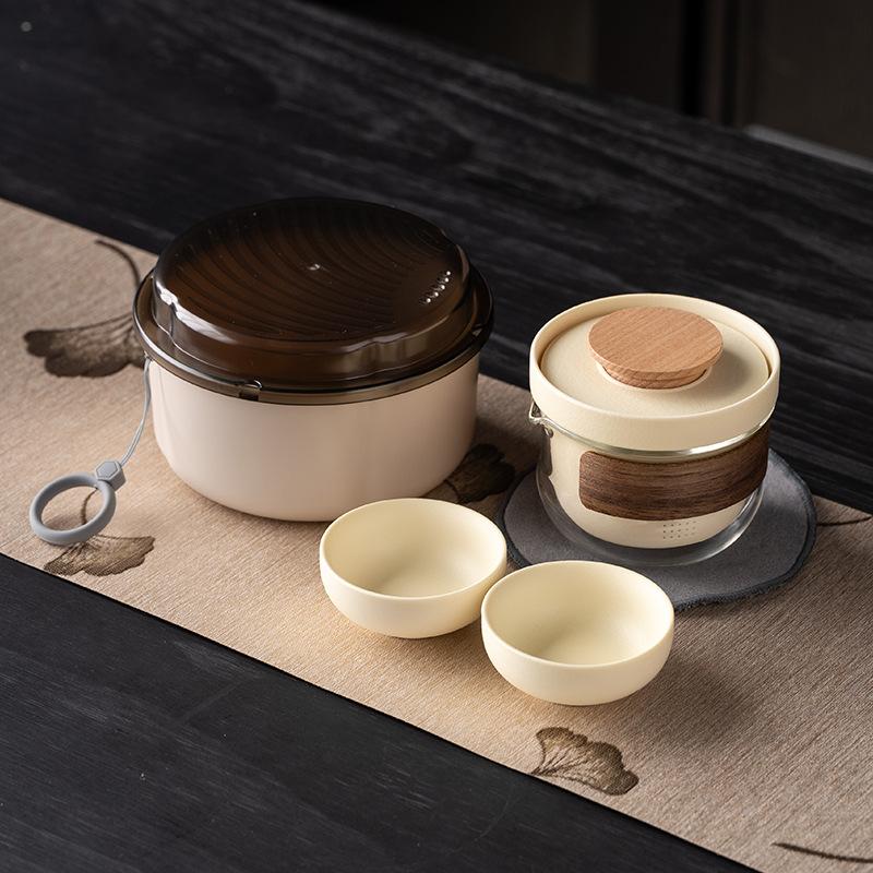 Light luxury one pot two cups travel kung fu tea set tea separation small tea table tea maker business souvenir